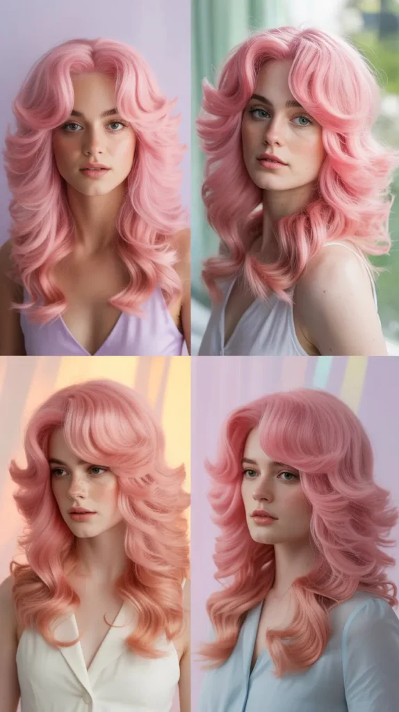 Cotton Candy Pink Voluminous Wig with Side Part
