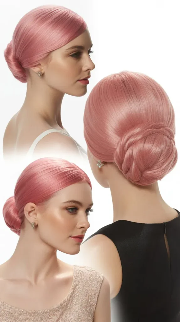 Pink Sleek Updo Wig with Side Part