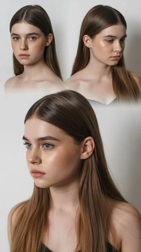 Sleek Straight Hair with Center Part