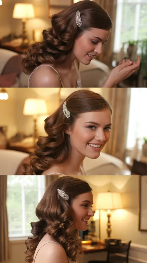 Side-Swept Curls with Jeweled Clip