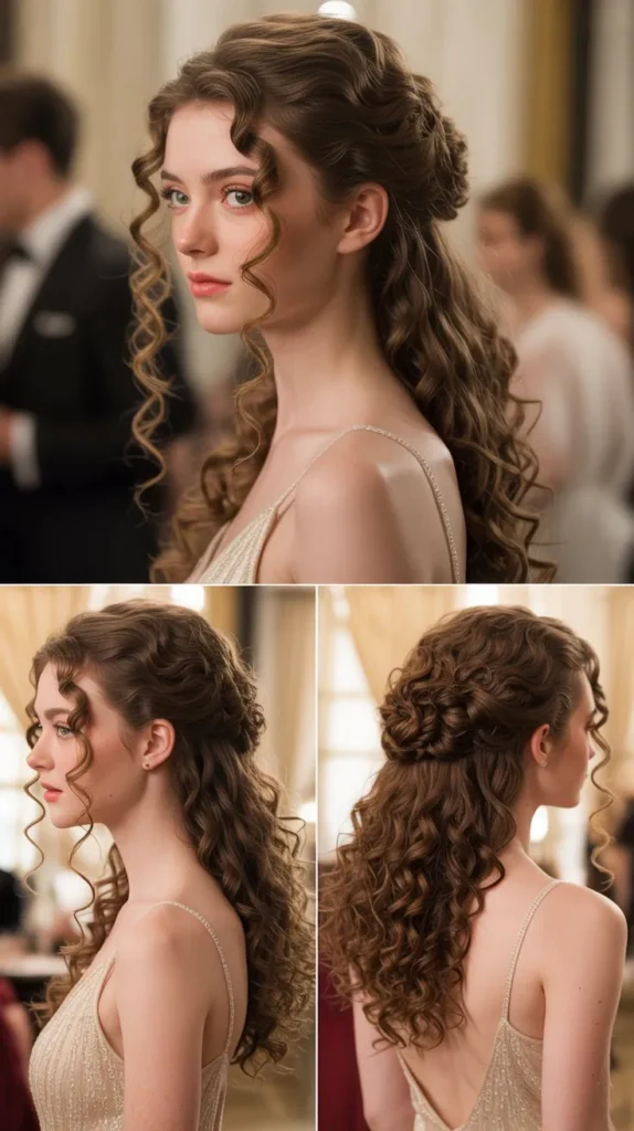 Half-Up Curly Updo with Tendrils