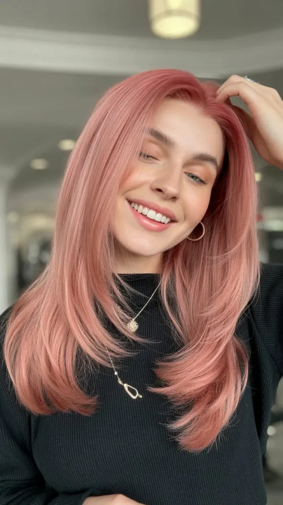  Rose Gold Straight Wig with Side Part