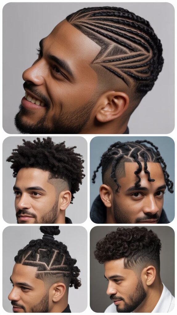 Tribal Pattern Cornrows With Bald Fade