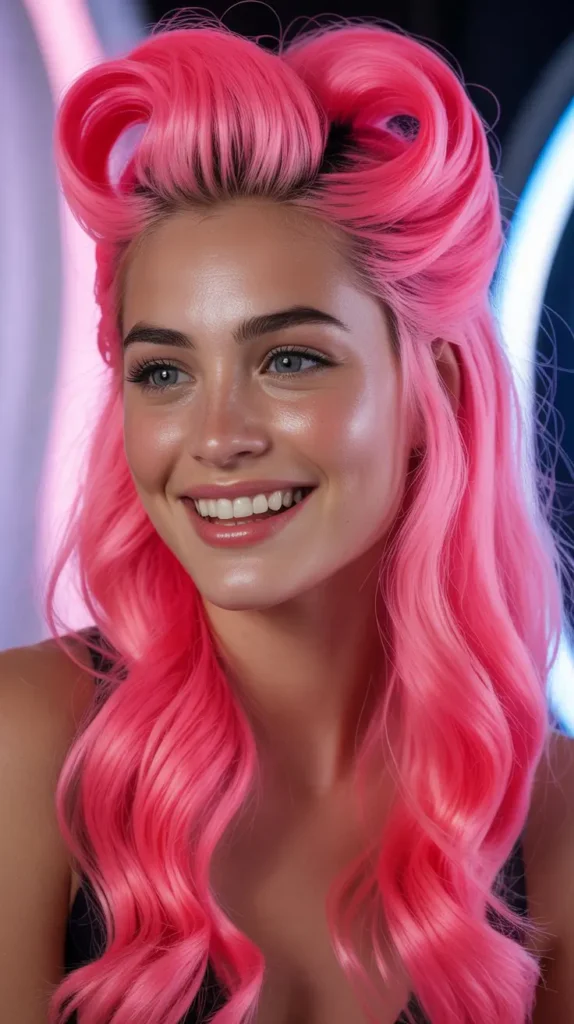 🔥 Neon Pink Half Up Half Down Wig