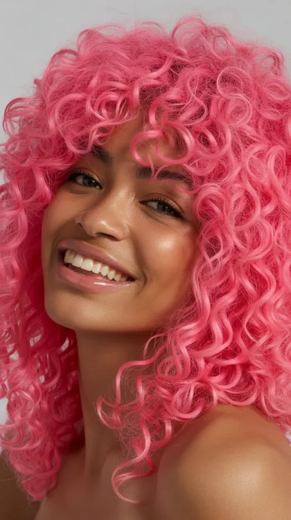 Hot Pink Kinky Curly Wig