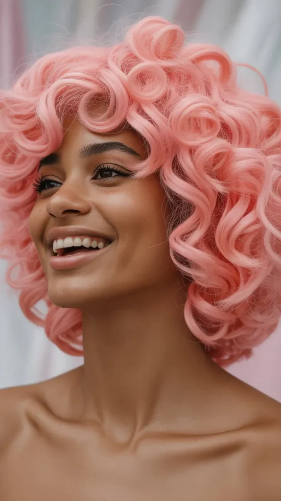 Cotton Candy Pink Curly Bob Wig