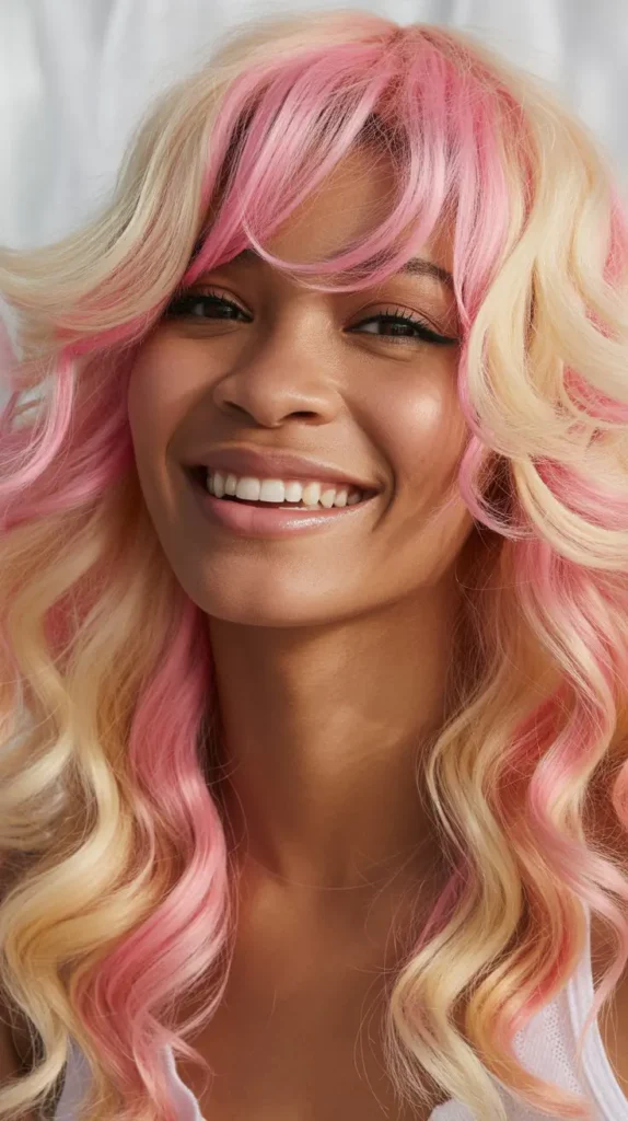 Pink and Blonde Highlighted Wig
