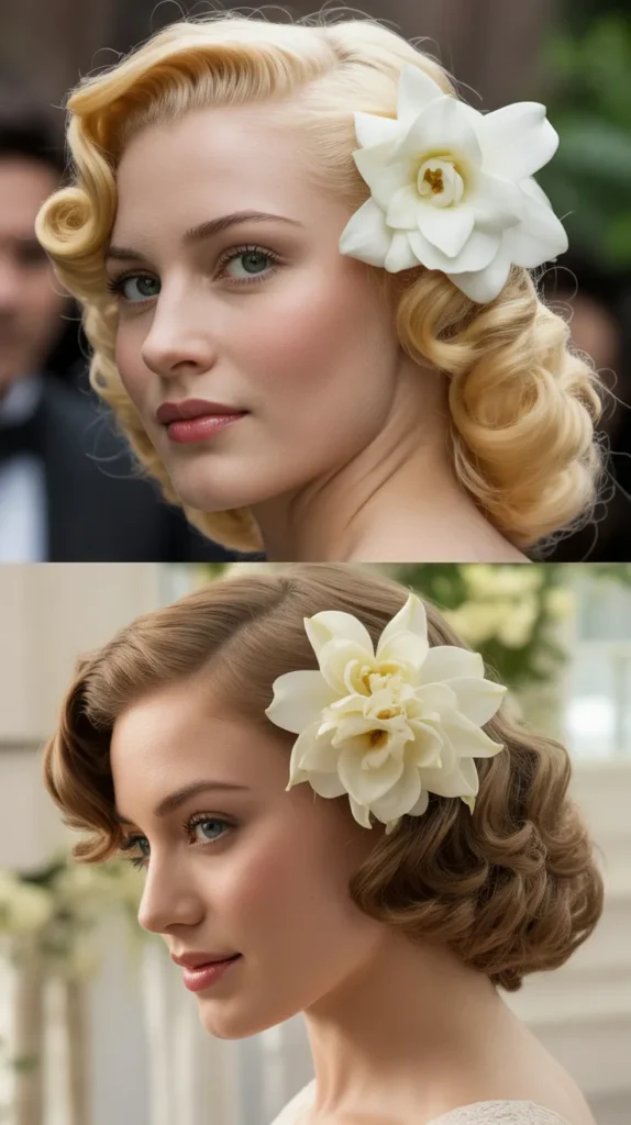 Vintage Pin Curl with Gardenias