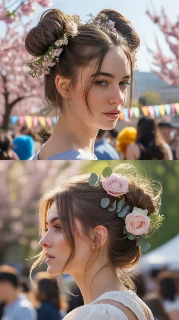 Space Buns with Floral Accents