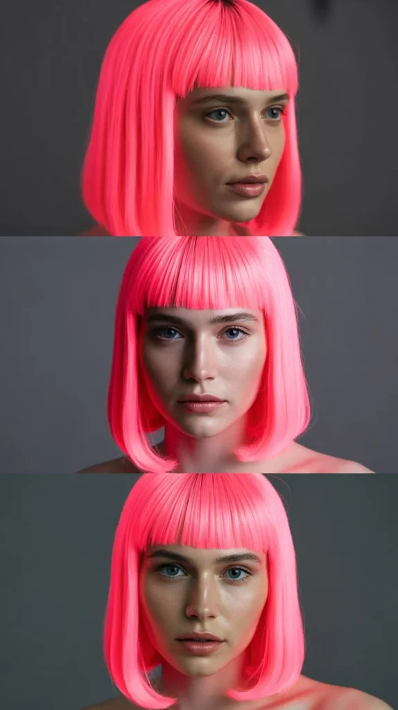 Neon Pink Sleek Wig with Side Part
