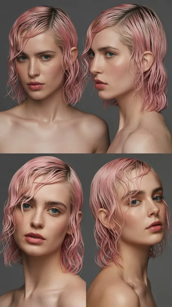 Pink Wet Look Wig with Side Part