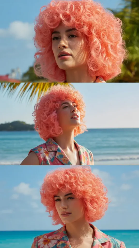 Coral Pink Crimped Wig for Summer Vibes