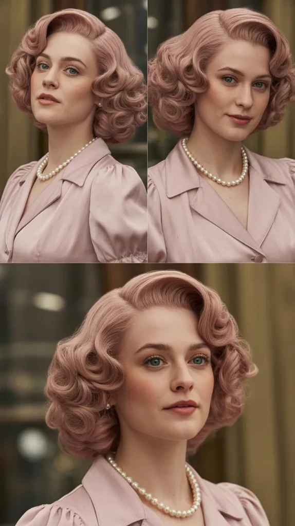 Dusty Pink Crimped Vintage Wig