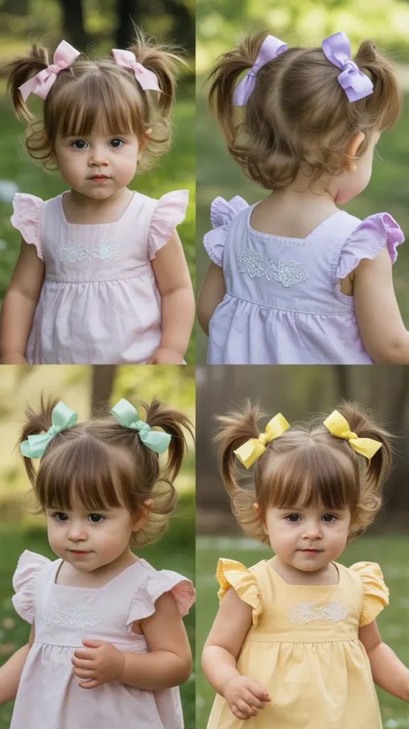 Classic Double Pigtails with Spring Ribbons