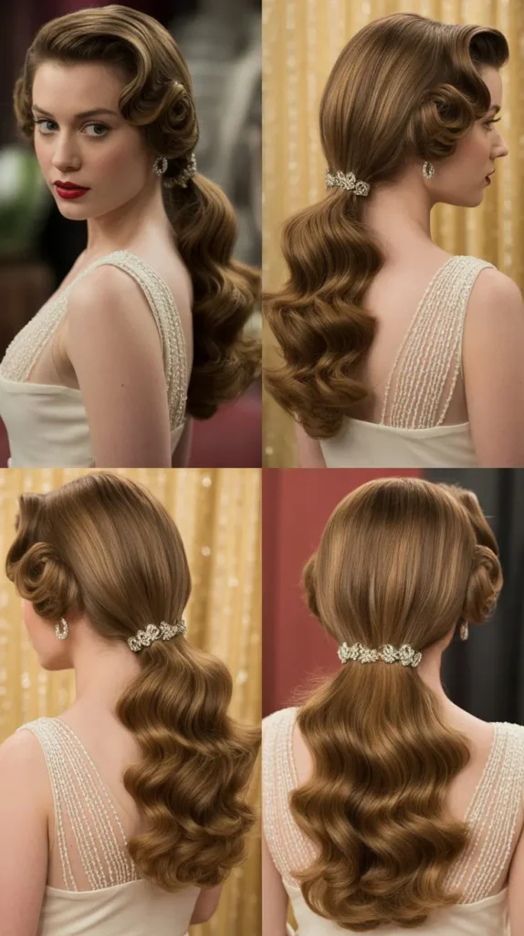  Vintage Hollywood Waves Ponytail