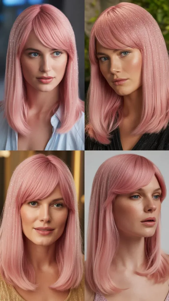 Glitter Pink Wig with Side Part