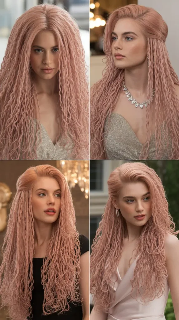 Rose Gold Crimped Long Wig