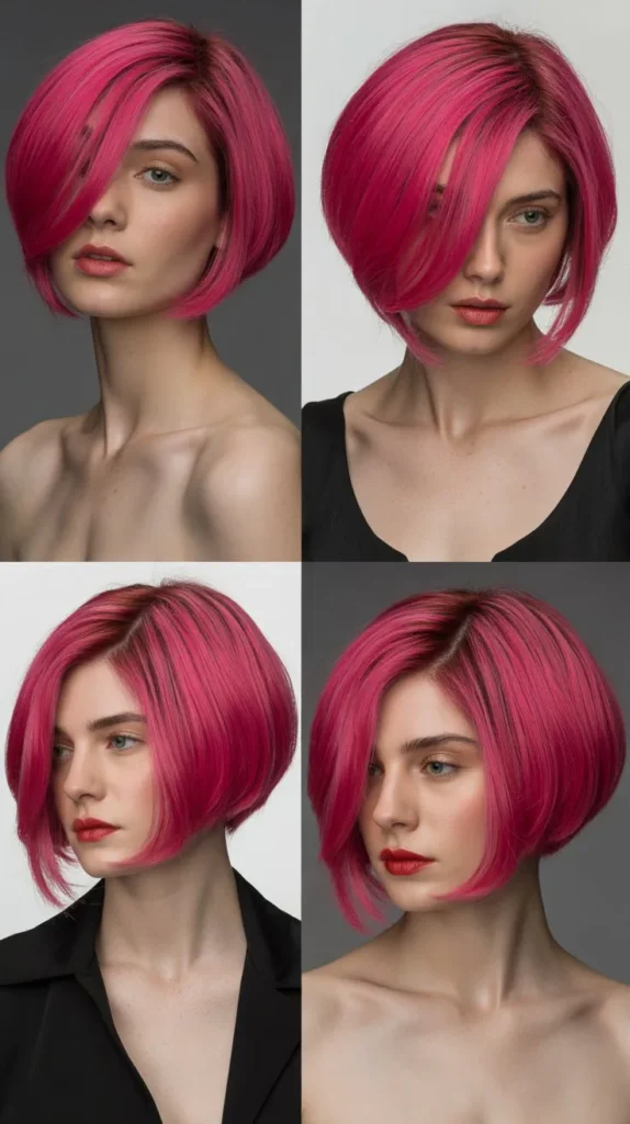 Fuchsia Pink Asymmetrical Bob Wig with Side Part
