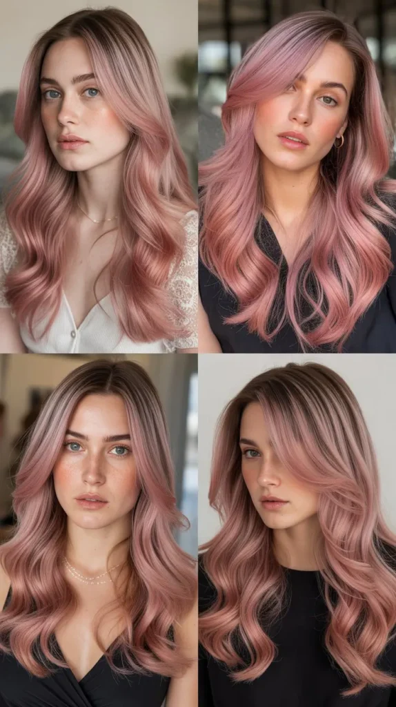 Pink Balayage Wig with Side Part