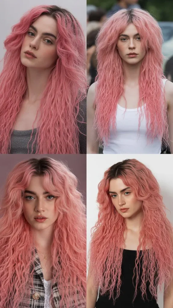 Pink Ombre Crimped Wig