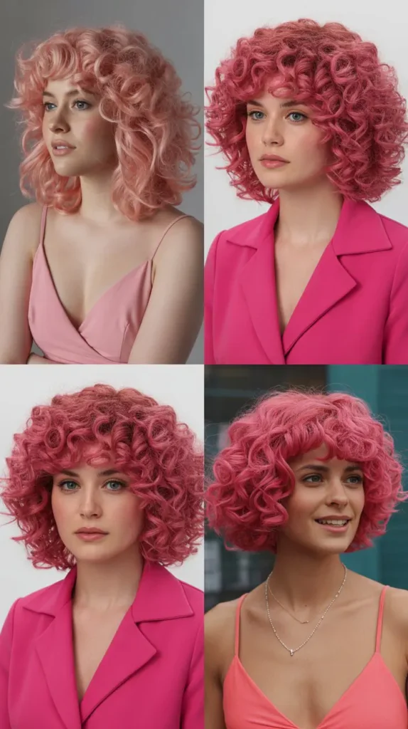 Curly Pink Bob Wig