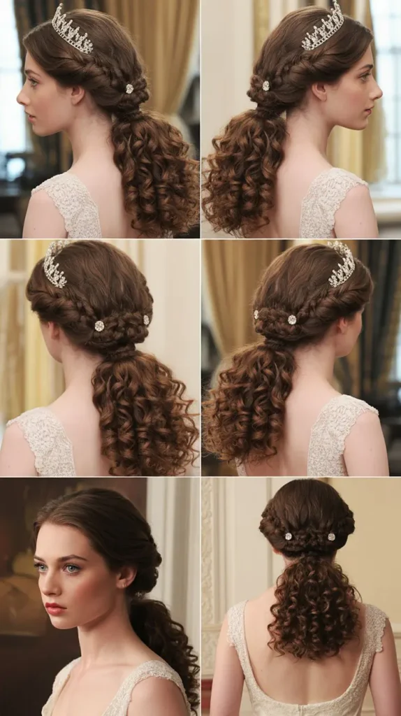 Jeweled Crown Braid with Cascading Ponytail