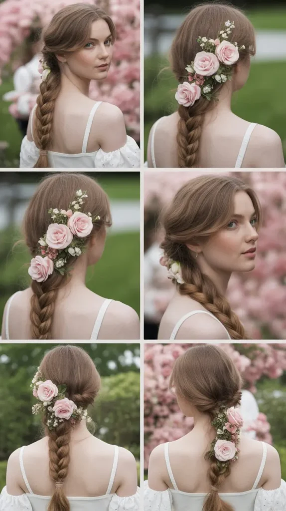 Elegant Side Braid with Flowers