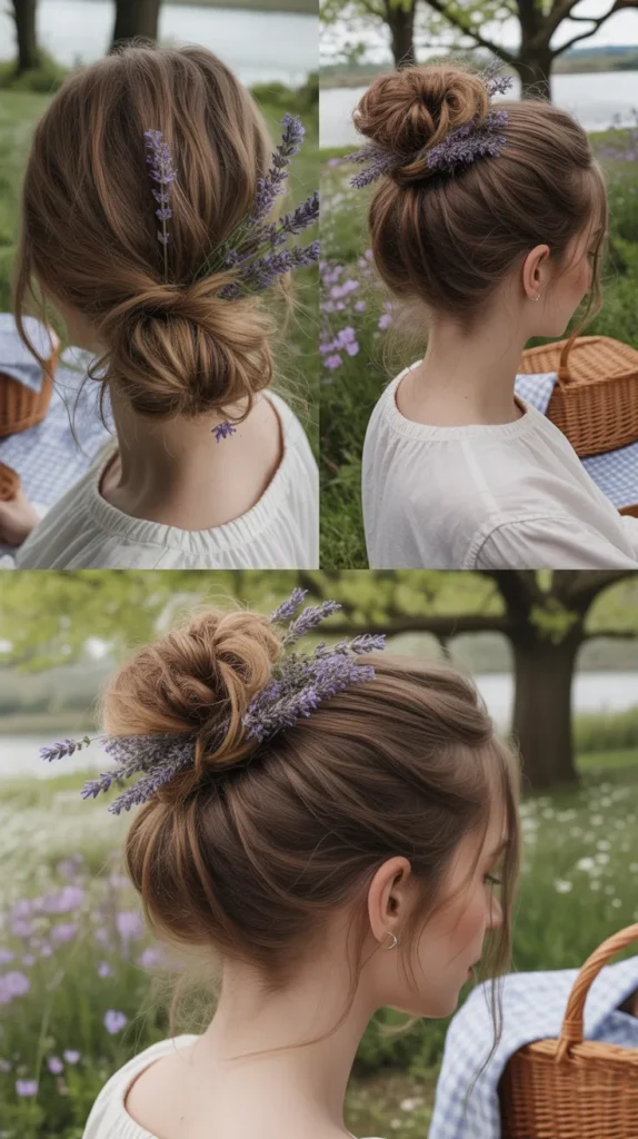  Messy Bun with Fresh Lavender Sprigs