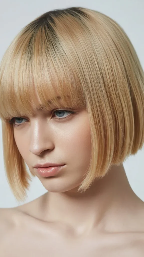 Minimalist French Bob with Light Blonde Bangs
