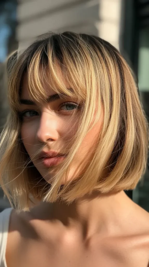 French Bob with Messy Blonde Bangs