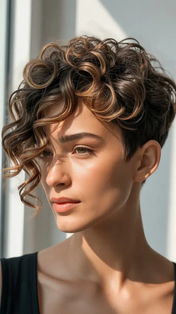 Asymmetrical Curly Pixie Cut