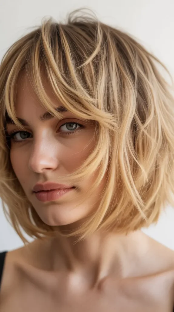  Shaggy French Bob with Layered Blonde Bangs