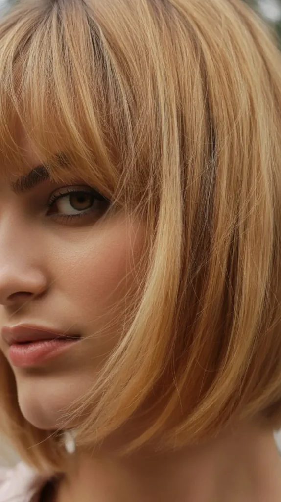 Textured French Bob with Feathered Blonde Bangs