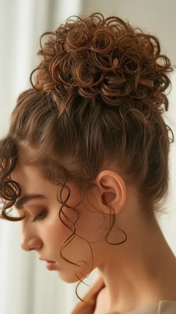 Curly High Bun with Tendrils