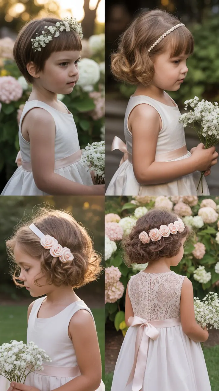34 Sweet Short Hair Wedding Styles for Flower Girls