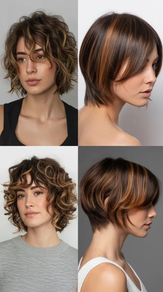 Shaggy Brown Bob with Caramel Streaks