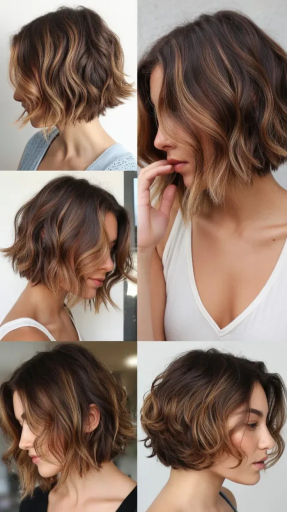 Tousled Beachy Brown Bob with Caramel Tones