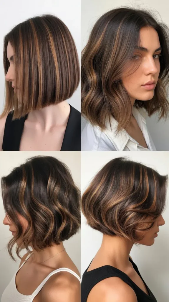 Classic Brown Bob with Soft Caramel Highlights