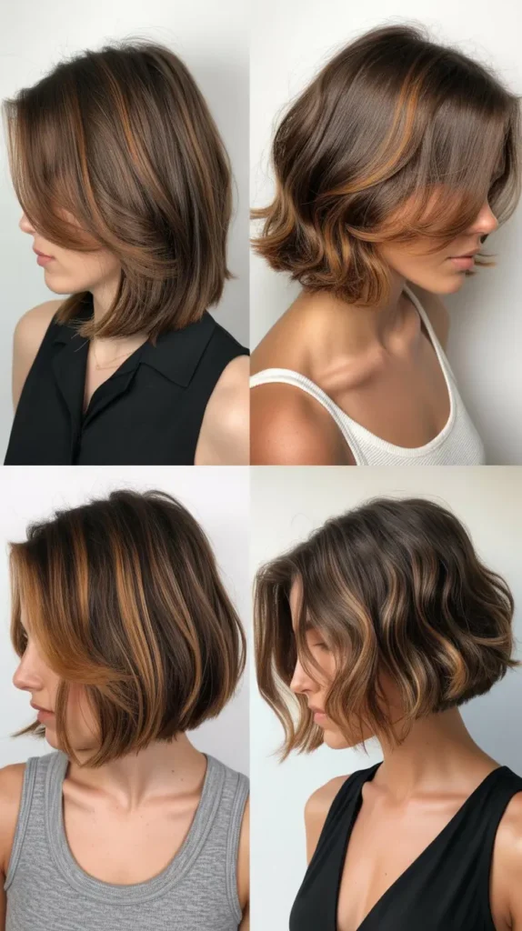 Layered Brown Bob with Caramel Dimension