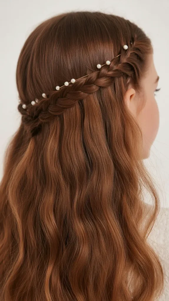 Straight Hair with Braided Crown