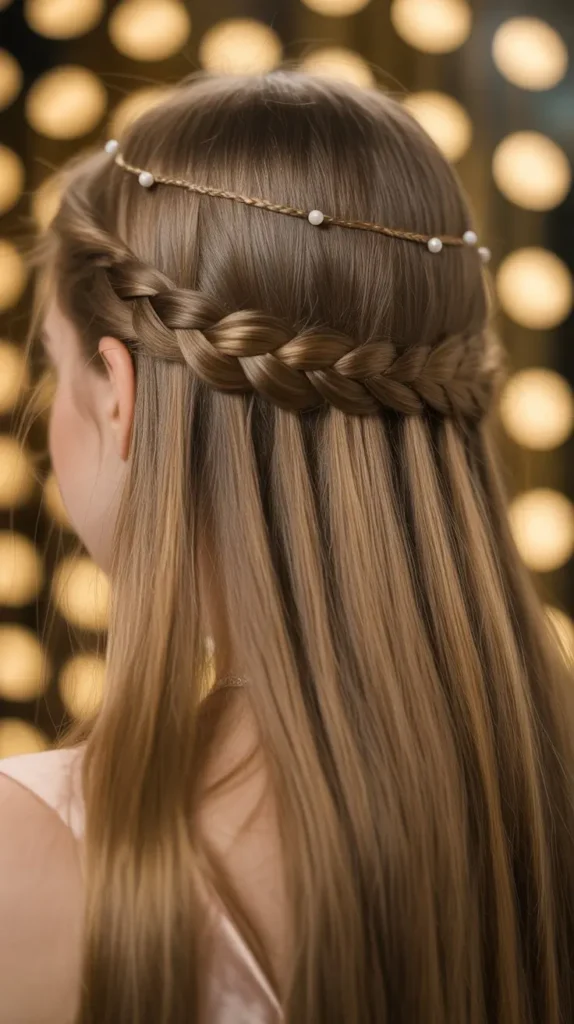  Straight Hair with Braided Crown