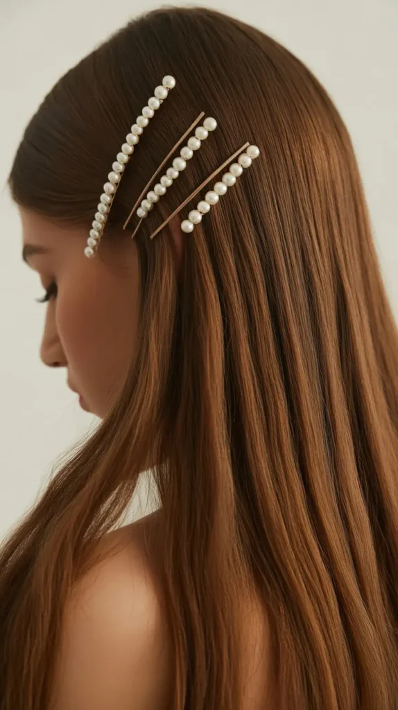  Straight Hair with Pearl Pins