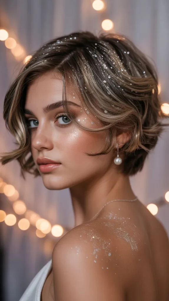 Short Hair with Glitter Spray