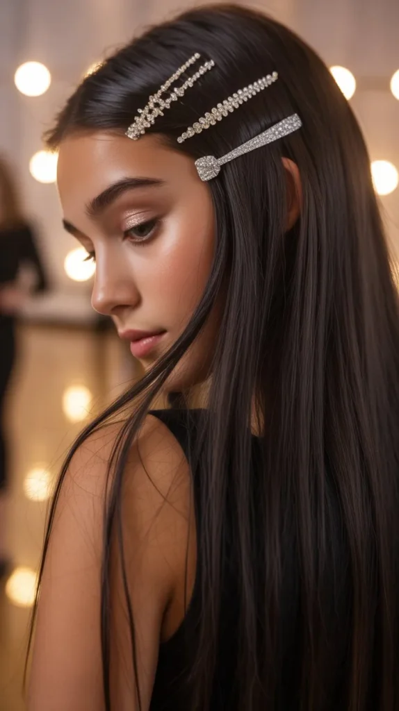 Straight Hair with Glitter Accessories