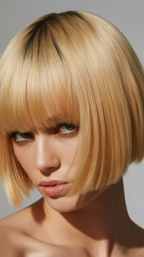 French Bob with Glossy Blonde Bangs