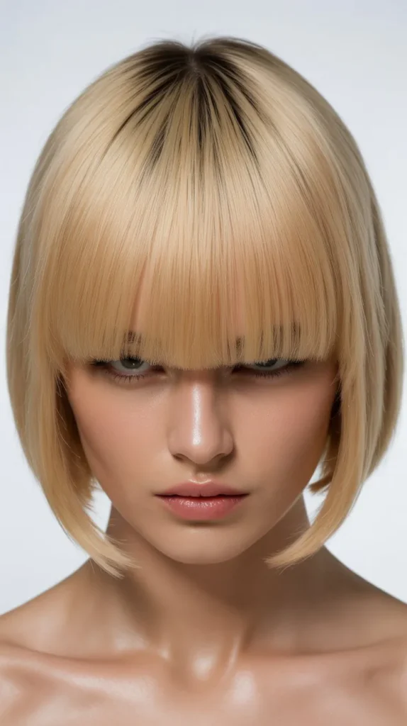  Sleek French Bob with Blunt Blonde Bangs