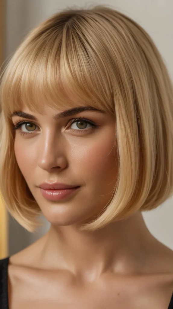 French Bob with Curved Blonde Bangs