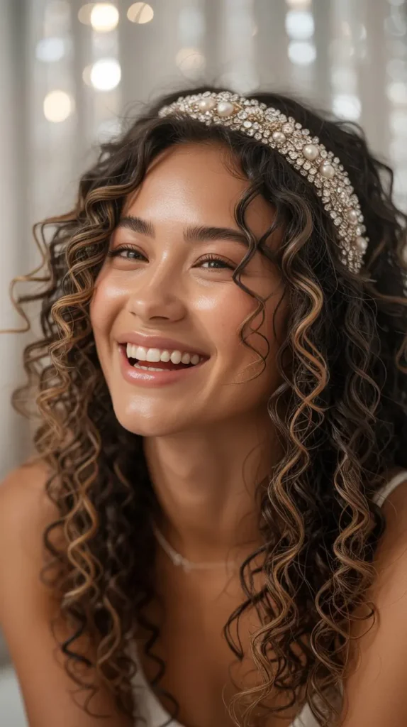 Curly Hair with Jeweled Headband