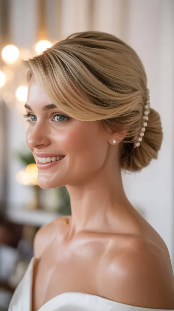 Short Blonde Hair with Low Bun