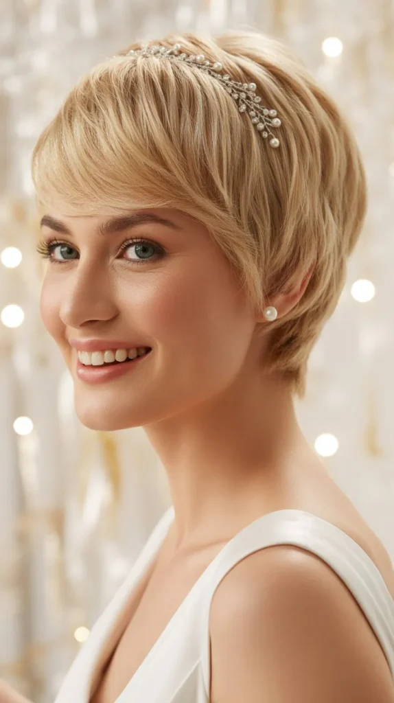 Blonde Layered Pixie with Accessories